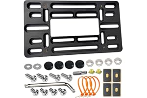 Aootf Front License Plate Bracket Holder- Front License Plate Mounting Kit for 2 Drill Holes Bumper, Universal Car Tag Adapter with Anti Theft Stainless Steel Screw Bolt Caps