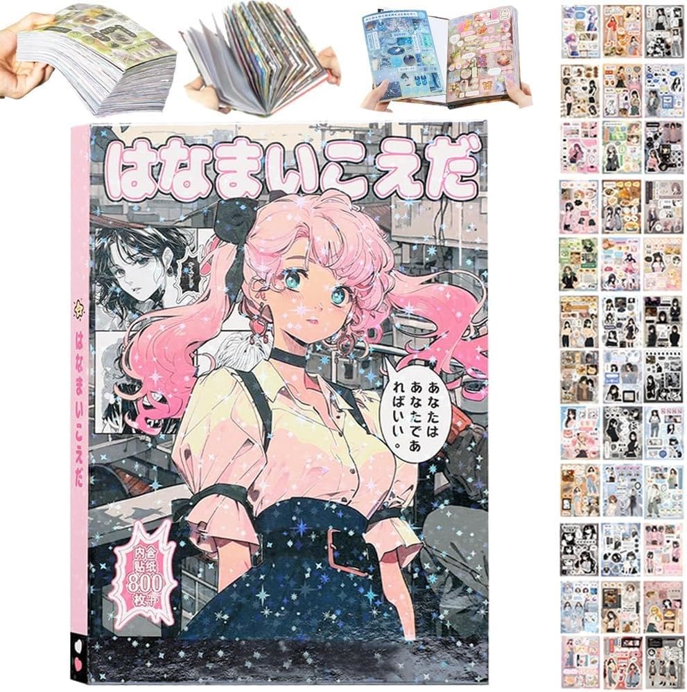 Japanese Manga Style Sticker Book, 45 Sheets of Romantic Memory Series Comic Books Style Material Decoration Stickers - 800+ Designs in 1 Book for DIY Scrapbooking Journaling Handbook Decoration