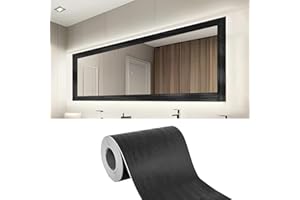 LONGKING 32ft x 4.2in Black Mirror Tape Border, Peel and Stick Mirror Border for Bathroom, Waterproof PVC Wallpaper, 393x4.2 