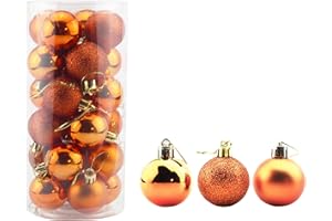 Bestjybt 24pcs 1.57" Small Christmas Ball Ornaments Shatterproof Christmas Decorations Tree Balls for Holiday Wedding Party Decoration, Tree Ornaments Hooks Included (Orange, 4cm/1.57")