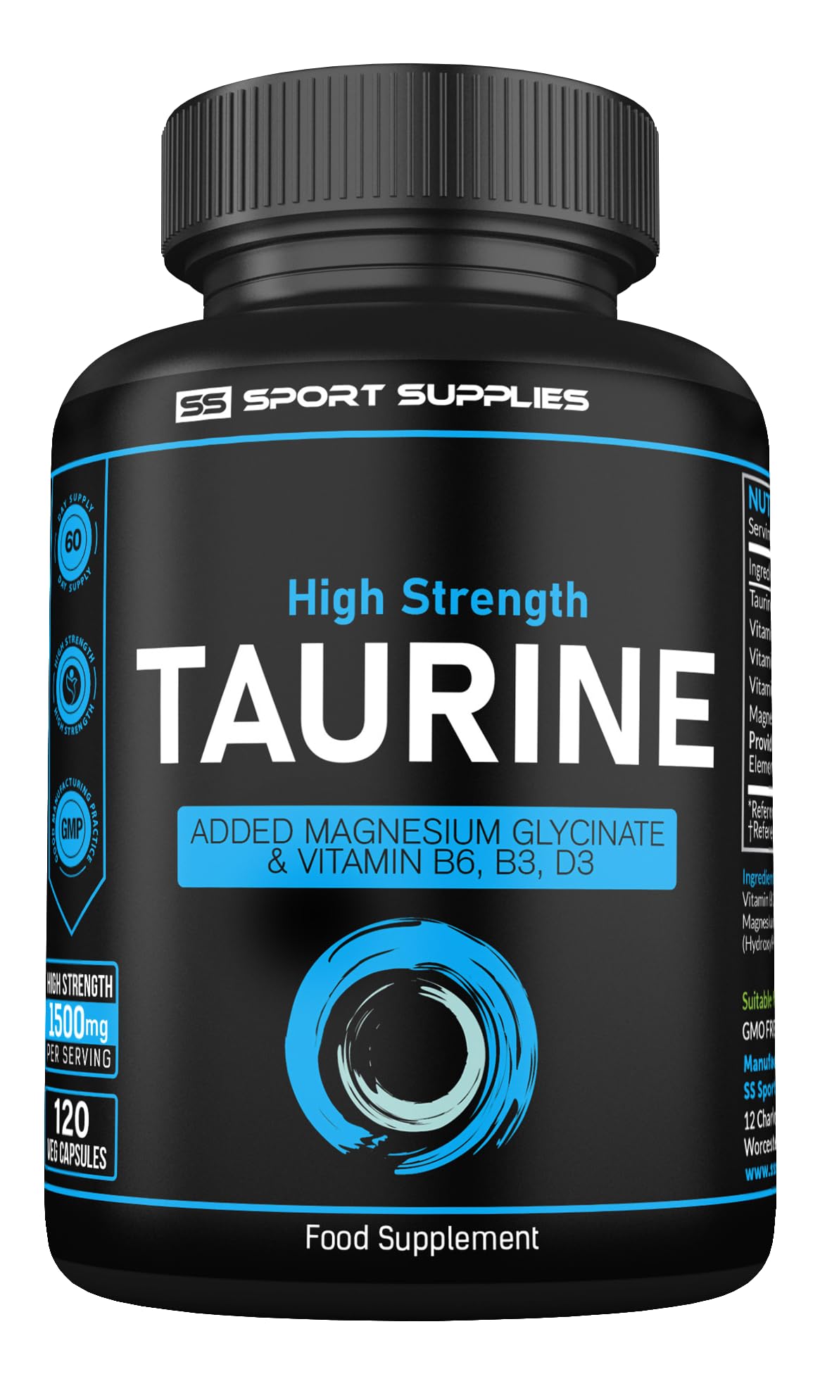 Taurine Supplement 1500mg Capsules Per Serving - Added Magnesium Glycinate, Vitamin B6, B3 and Vitamin D3-120 High Strength Taurine Capsules - (2 Capsules Per Serving)