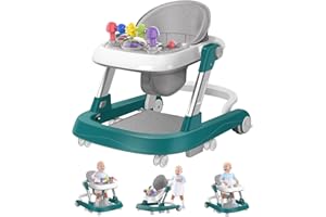 QIZHI-BEAR Baby Walker with Wheels, 2-in-1 Activity Walker Learning-Seated, Walk-Behind, Removable Play Tray, Adjustable Height & Speed, Foldable Baby Walker for Boys and Girls from 6-18 Months with Footrest