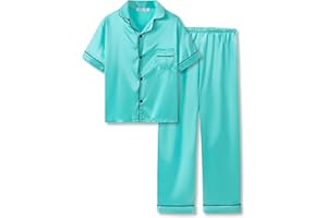 Topgal Little & Big Girls Pajama Set Size 6-16 - Fuchsia Satin Silky Cute Long Sleeve & Pants Outfit