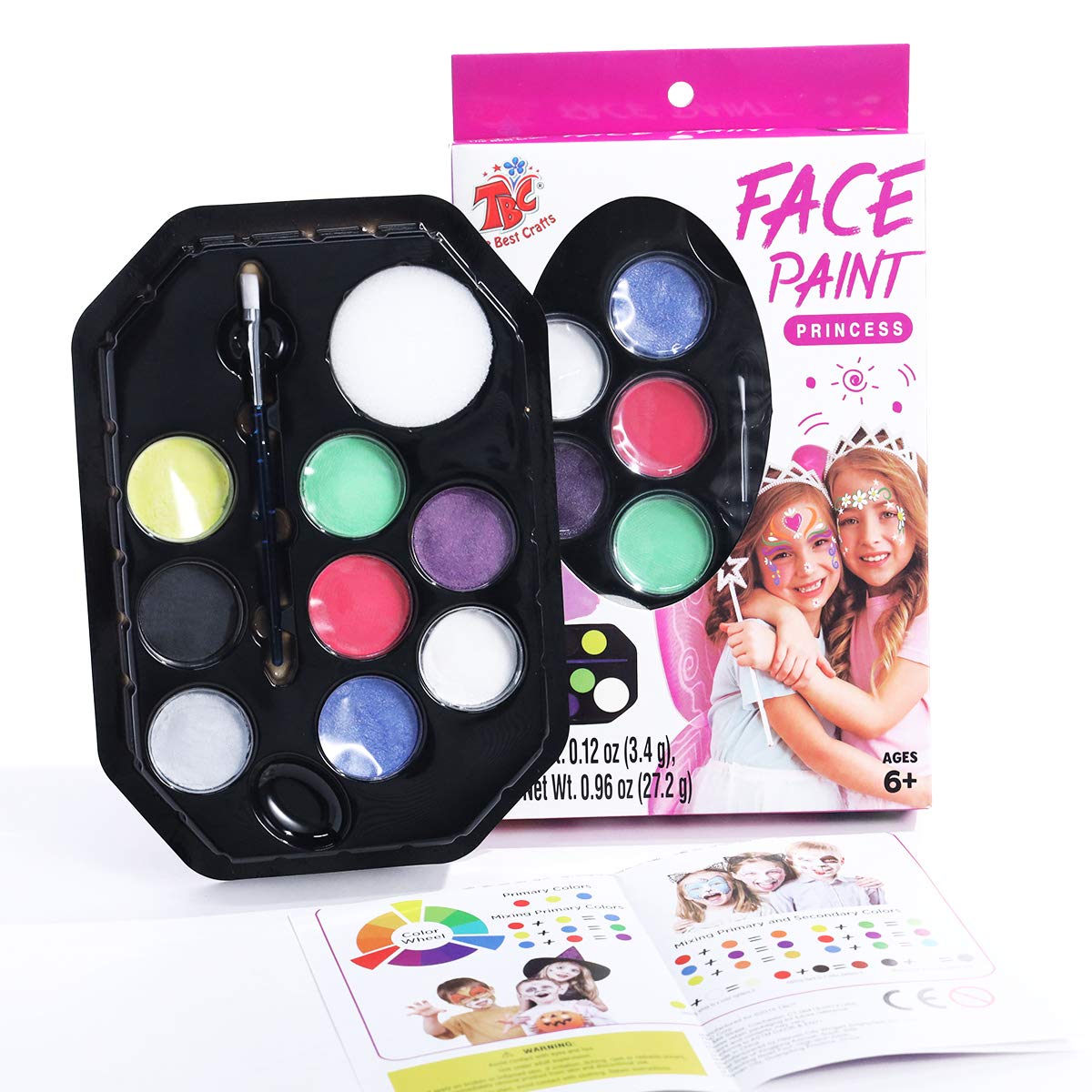 8 Vivid Colors Non-Toxic Face Paints Kit Princess Pack, Professional Makeup Body Paint with Brush & Makeup Sponge, Sensitive Skin Friendly Face Painting Supplies for Kids & Adults