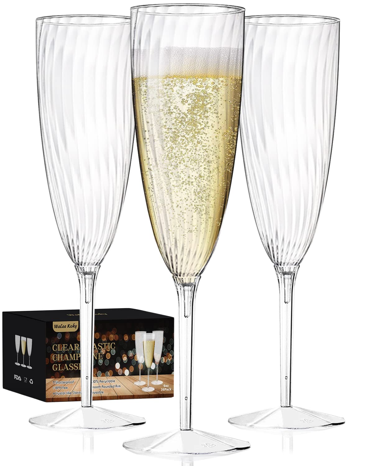 Photo 1 of Walee Koky Plastic Champagne Flutes, 36 PCS Clear Disposable Wine Glasses Reusable Plastic Cocktail Cups for Home Daily Life Party Birthday Wedding Toasting Drinking Champagne(6 oz)—- MISSING TWO