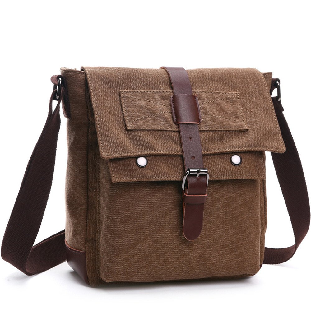 LOSMILE Shoulder Bag, Men's Messenger Bags, Vintage Military Canvas Bag for Work Travel and School.(Coffee)