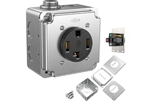 HYDUUU NEMA 14-30R 220V Outlet Box Installation Kit ETL 30A 4-Prong Dryer Receptacle UL 4" 2-Gang Metal Electrical Box Plaster Ring Surface Flush Mount Exposed Work Cover Faceplate Clamp Connector All-in-One