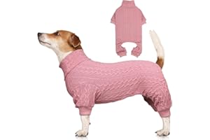 JAMKTEPAT Dog Sweaters for Large Dogs Turtleneck Knitted Pet Clothes Solid Color Puppy Sweater Warm Dog Sweater(Pink&L)