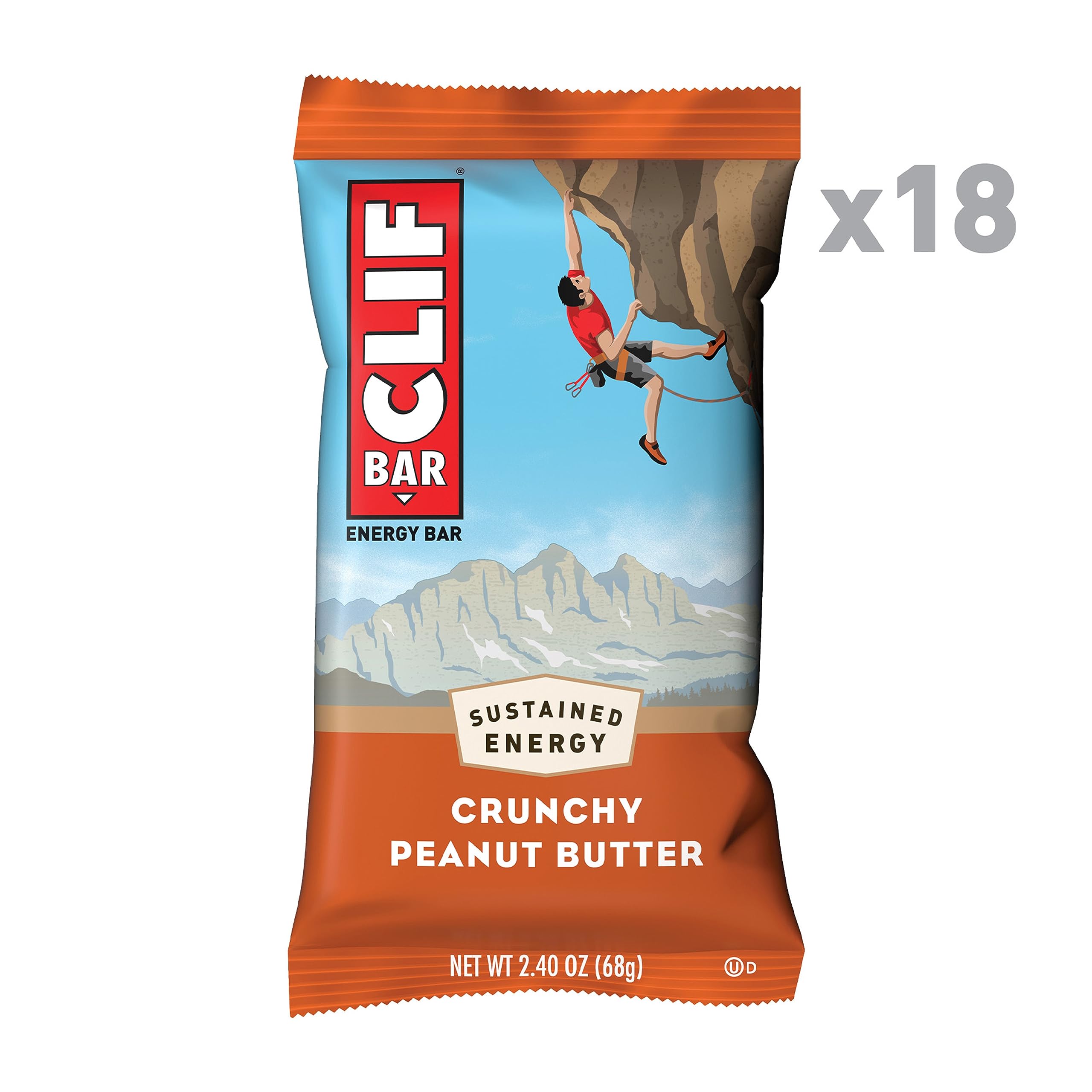 CLIF BAR - Crunchy Peanut Butter - Made with Organic Oats - 11g Protein - Non-GMO - Plant Based - Energy Bars - 2.4 oz. (18 Pack)