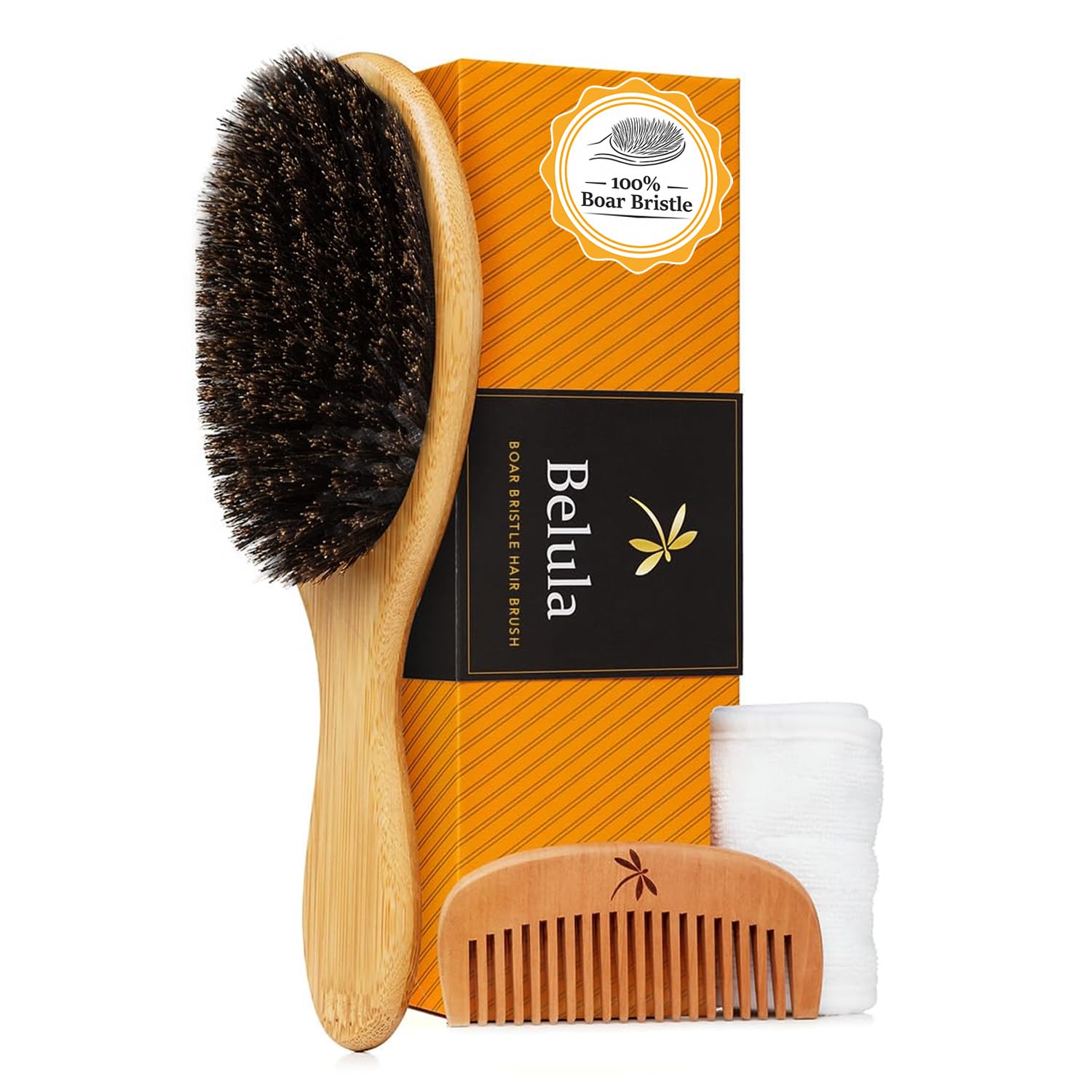 Photo 1 of (missing wood comb) Belula 100% Boar Bristle Hair Brush Set (Medium). Soft Natural Bristles for Thin and Fine Hair. Restore Shine And Texture. Wooden Comb, Travel Bag and Spa Headband Included!