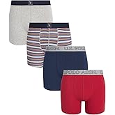 U.S. Polo Assn. Mens Boxer Briefs - 4 Pack 6'' Inseam Cotton Breathable Mens Underwear Boxer Shorts Pack with Contour Pouch