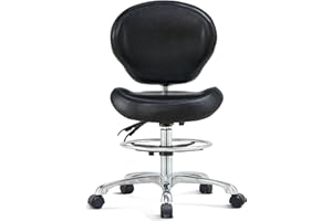 HNKastela Drafting Stool Rolling Chair with Back Support - Home Office Stool Chair, Height Adjustable Shop Stool with Wheels for Computer, Office, Studio (Black)