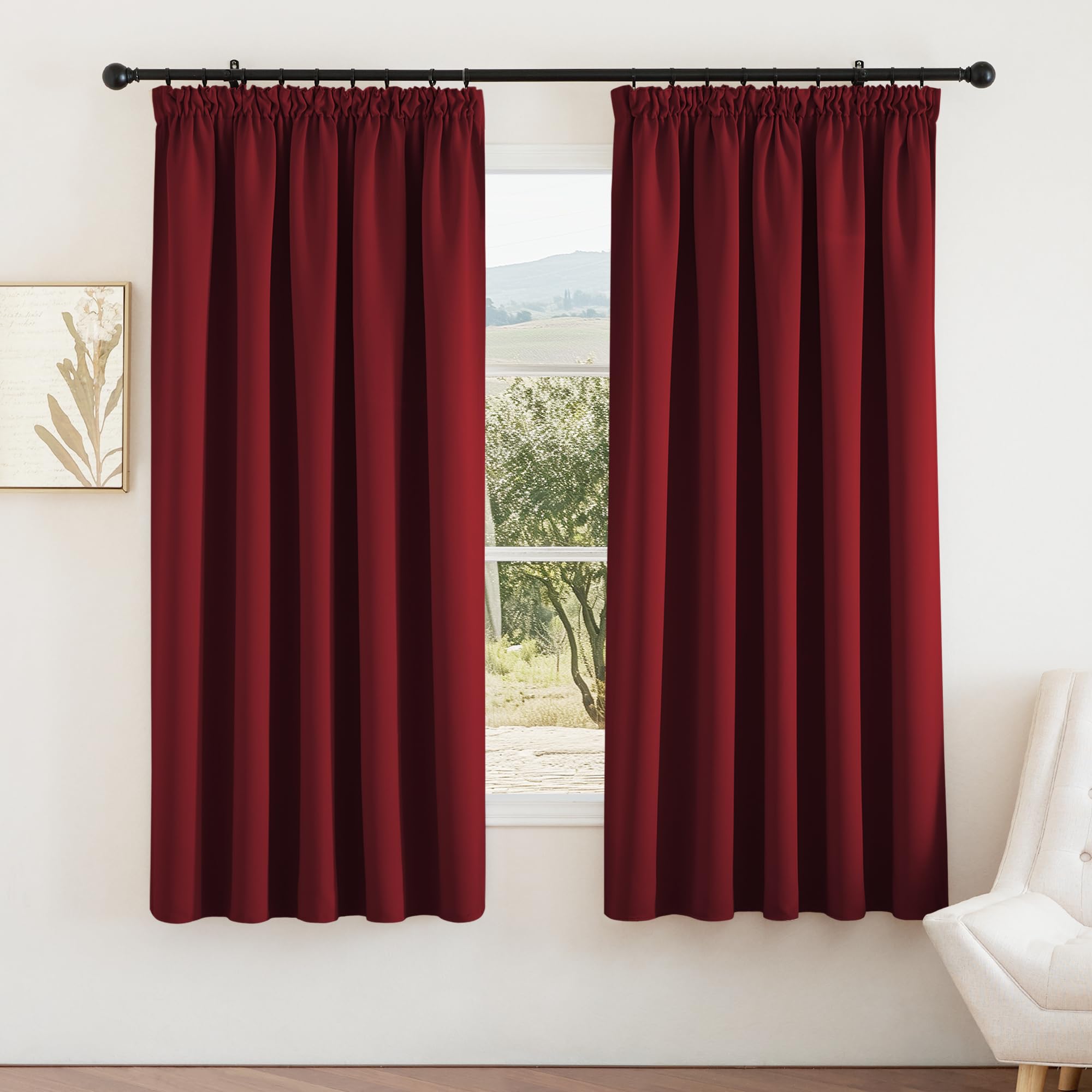 PONY DANCE Window Blackout Curtains - Thermal Insulated Blackout Curtain Drapes for Christmas Living Room Noise Reducing Window Treatment for Privacy Protected, 2 PCs, W66 X L72, Red — image 1