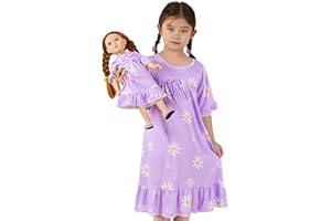 MHJY Matching Girls & Doll Nightgowns Vintage Short Sleeve Sleepwear Pajamas Dress for Girls and American 18" Girl Doll