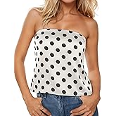 Womens Polka Dots Strapless Satin Tube Tops Casual Cute Off Shoulder Shirts Sleeveless Bandeau Tops Y2k Summer Silk Tank Tops