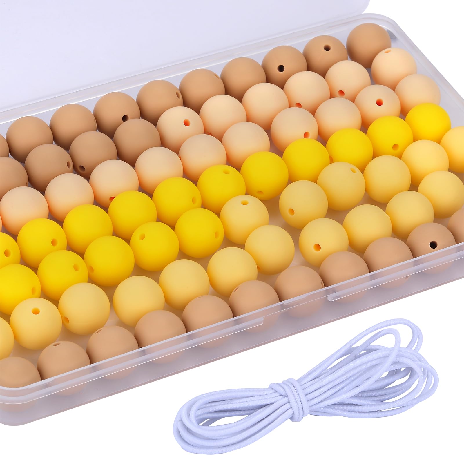 WEWAYSMILE 80pcs 15mm Silicone Beads, Bulk Round Silicone Beads, with 2 Meters Elastic Beaded Rope for Bracelet Keychain Lanyards Jewelry DIY Crafts