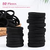 Hanyousheng 50 Pcs Elastic Hair Ties Black Cotton No Metal Seamless 8mm view 3