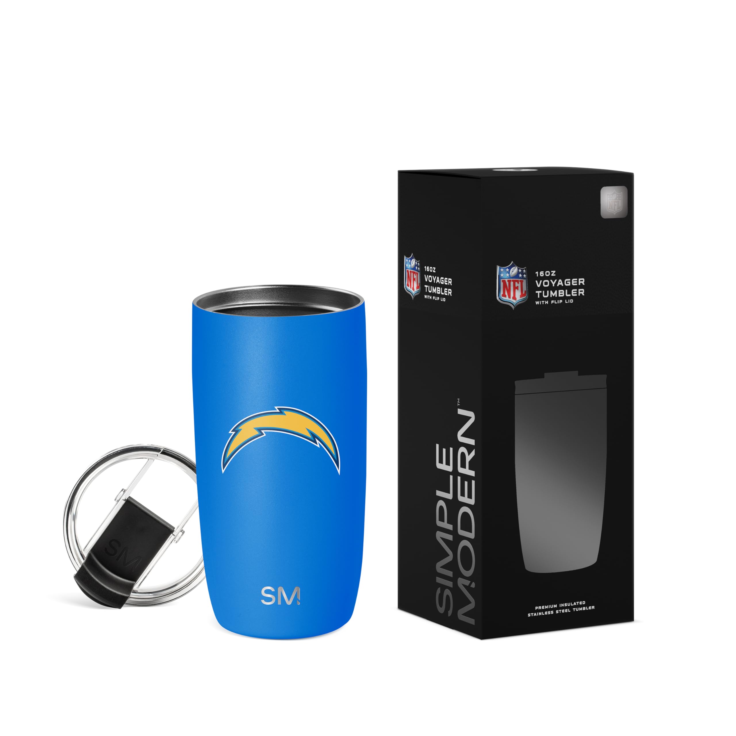 Simple Modern Officially Licensed NFL Los Angeles Chargers 16oz Travel Coffee Tumbler with Flip Lid | Stainless Steel Cup | Football Gifts for Men, Women | Voyager Collection | Los Angeles Chargers Image