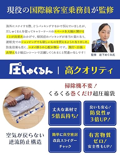 【るるぶ掲載 現役CA監修】圧縮袋 旅行 衣類圧縮袋 【5倍長持ちに改良】 圧しゅくるん トラベルグッズ 真空 圧縮 出張 修学旅行 家族旅行 ［Danke Besutens］ (M5枚/L5枚) - サムネイル 3