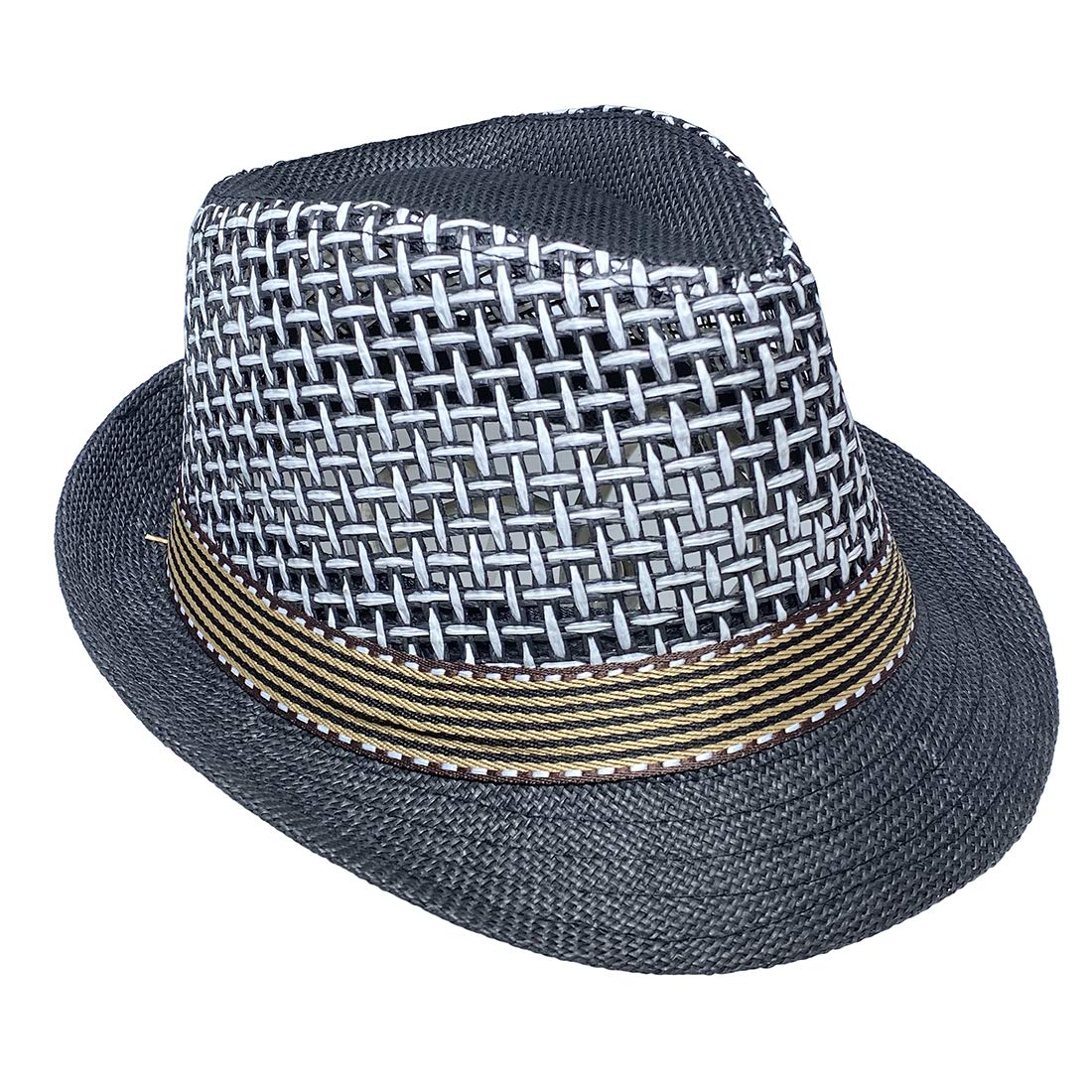 JK Home Panama Fedora Straw Hat Outdoor Sports Gangster Trilby Jazz Manhattan Cosplay Travel Holiday Cap Black