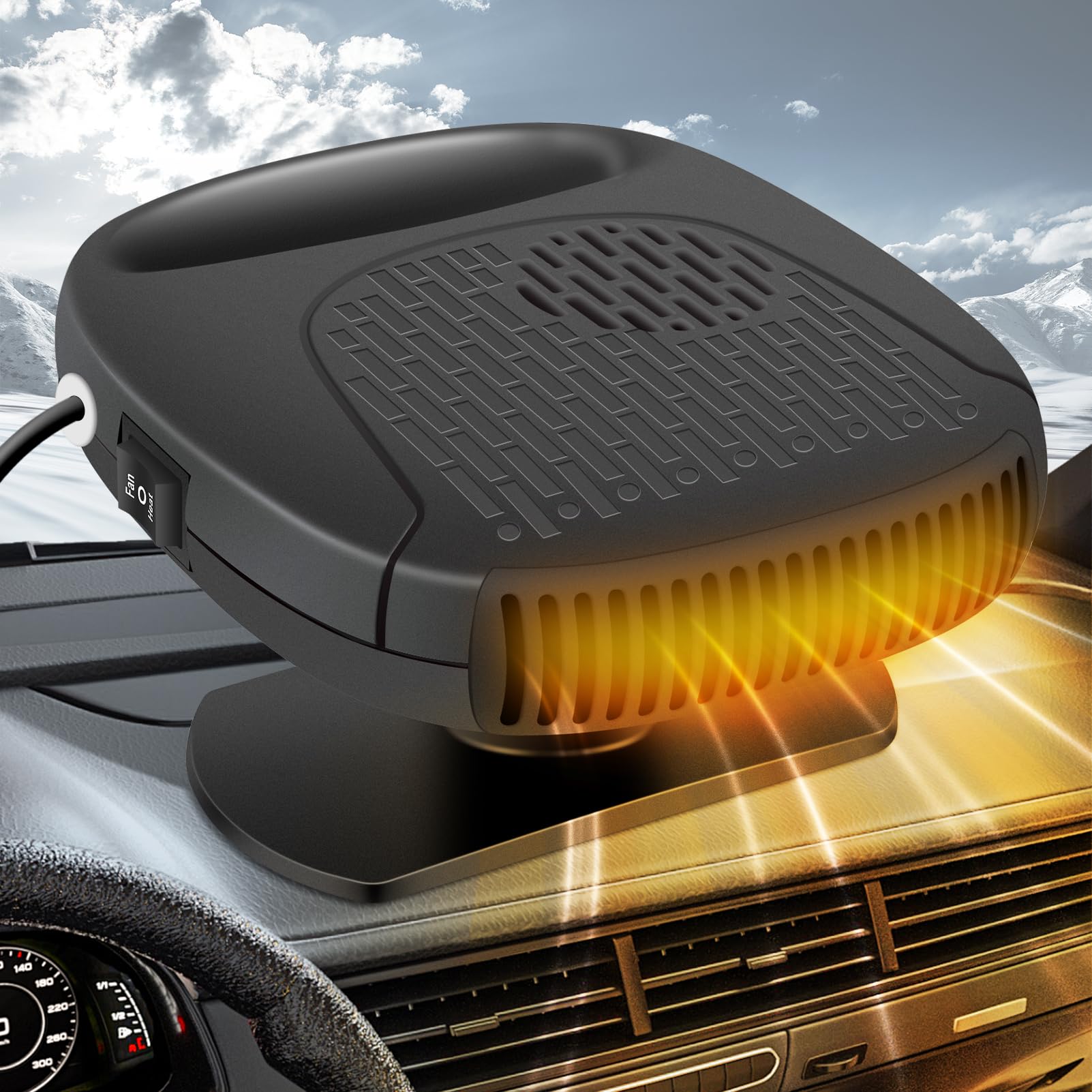 Photo 1 of 12V Portable Car Heater & Fan, All Season Defogger Defroster Fan 2 Modes in 1 with 360° Rotation, Cigarette Lighter Plug Design, Built - in Safety Fuse, Universal for Cars Trucks Vehicles, Color Black