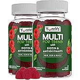 Teen Multivitamin Gummies with Biotin and Antioxidants - Raspberry Flavor - Hair Skin Nails Support - Vegetarian Kosher Teen Vitamins for Boys and Girls 12-17 - 60 Count (Pack of 2)