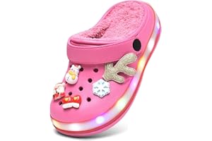 XPKWS Fur Lined Toddler Clogs Kids Slippers Fuzzy Light up Sandals Boys Girls Garden Shoes Winter Warm Cartoon Slides Slip on Lightweight