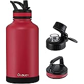 OLDLEY 64 oz Insulated Water Bottle With Straw, Stainless Steel Sports Water Cup Flask with 3 Lids(Straw, Spout and Handle Lid) Double Walled Travel Thermal Canteen Mug,Fire Red
