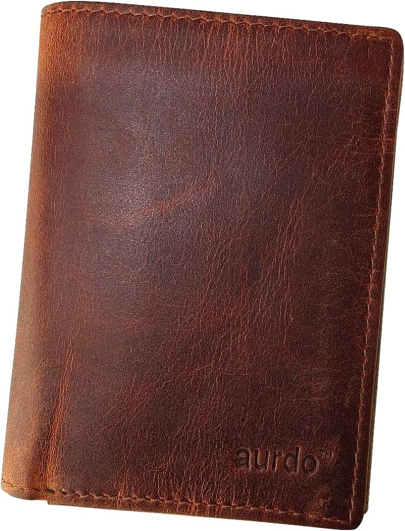 Men's RFID Blocking Extra Capacity Multi Card Leather Trifold Wallet With ID Window (Oil Pull-up Dark Brown)