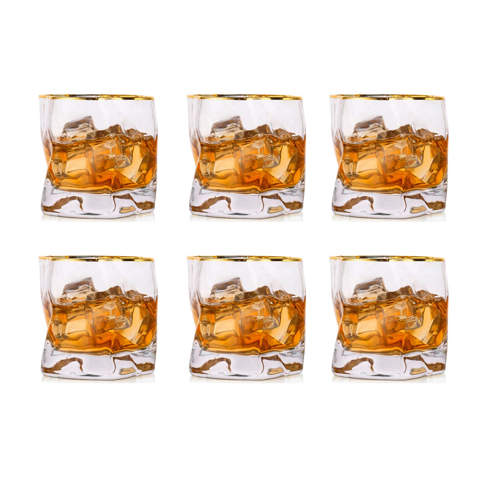 Irregular Whiskey Glasses Set of 6 Whisky Gift Set for Men, Tumbler Glasses Drinking for Birthday Dad Fathers Day Retirement Husband Grandad for Rum Gin Bourbon