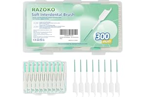 RAZOKO Soft Interdental Brushes Original, Dental Picks for Cleaning Teeth, Disposable Interdental Brushes, with Convenient Carry Case (Green, 300 Count)