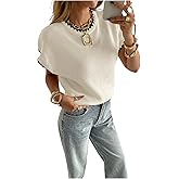 QJQ Women's Ribbed Sweaters Contrast Trim Short Sleeve Crew Neck Knit Vest Lightweight Business Casual Pullover Tops