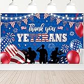 Veterans Day Backdrop Photo Thank You Patriotic Military Heroes Banner with Soldier Silhouette for Veterans Memorial Day Decorations Photo Booth Background Party Supplies(70x43Inch)