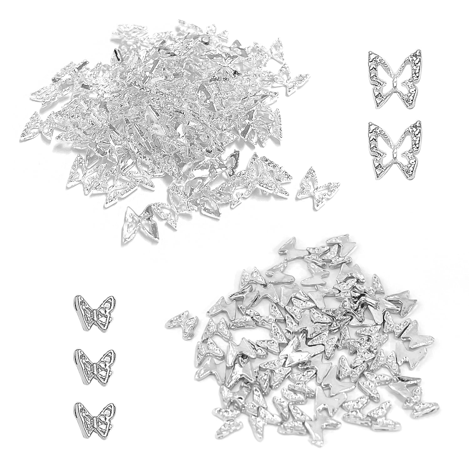 160 Pieces Silver Butterflies, 3D Butterfly Nail Art Decoration, Mini Metal Butterfly Decoration, Nail Gem Accessories, DIY Craft Decoration