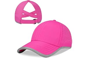 PENINPHA Girls Criss Cross Ponytail Baseball Cap Reflective Quick Dry Hat Kids Cooling Mesh Outdoor Sports Hat for Age 3-12