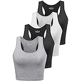 Joviren Cotton Workout Crop Tank Top for Women Racerback Yoga Tank Tops Athletic Sports Shirts Exercise Undershirts 4 Pack