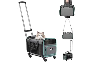 PAW BALLET Rolling Pet Carrier with Wheels, Foldable Airline Approved Dog Carriers for Small Dogs and Cats, Cat Carrier on Wheels, Pet Travel Carrier for Flight Camping Outdoor