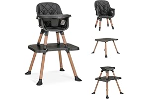 Dream On Me Luna 4-in-1 Convertible Baby High Chair in Black, Transforms into Booster, Toddler Seat & Table Set, Adjustable and Removable Tray Portable High Chair