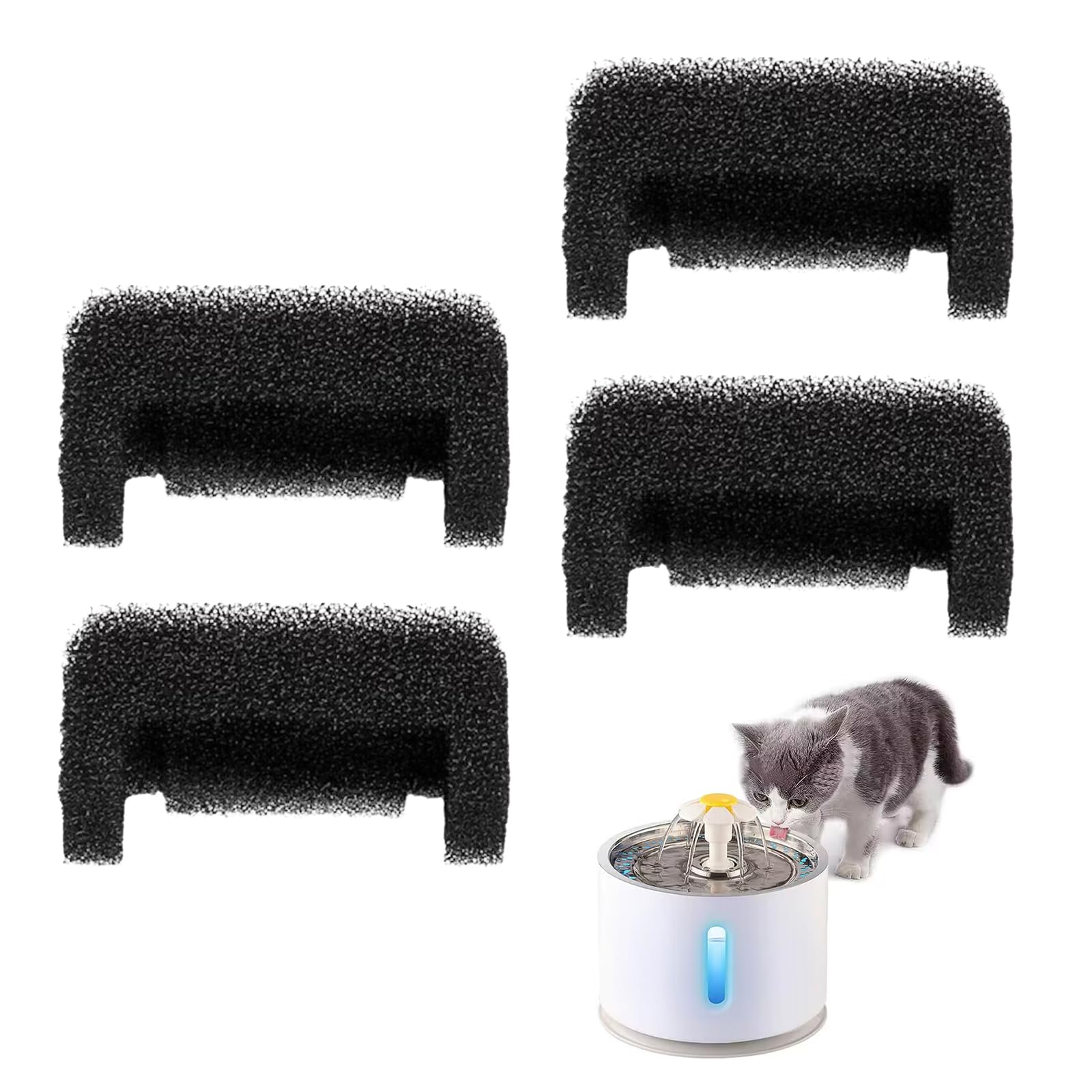 Cat Sponge Filter, Sponge Filter for Cat Fountain, Pet Fountain Foam Filter, Automatic Pet Water Fountain Sponge Filter, Pet Fountain Replacement Foam Filter Activated Carbon Filter (4 Pieces)