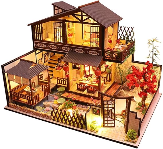 Amazon moin moin ドールハウス ミニチュア 手作りキット セット 和風 日本の家 豪邸 秋 もみじ 紅葉 二階建て