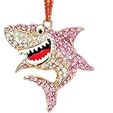 HEYINSHEN Shark Christmas Ornament Metal Pink Shark Ornament for Christmas Tree Coastal Sea Ocean Hawaii Beach Themed Christmas Rhinestone Baby Shark Hanging Gifts for Girls Woman Ocean Animal Lover