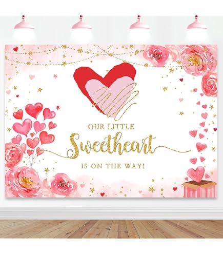 Süße Babyparty-Deko: Fotohintergrund „A Little Sweetheart Is On The Way“ In Rosa Mit Blumen – Perfekt Für Baby-Shower, Valentinstag & Fotobox