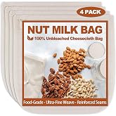 4 Pcs 12"x12" Nut Milk Bag with SGS Tested 100% Nature Unbleached Cotton, Premium Cheesecloth Bags for Straining, Reusable Nu