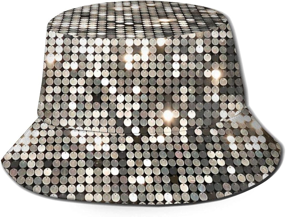 Yearinspace Silver Gray Disco Glitter & Sparkles Fisherman Hats Mens