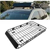 ECOTRIC 59" x 39" x 5.1" Universal Adjustable Roof Rack Cargo Carrier | Basket with Extension Heavy Duty Steel Car SUV Top Luggage Storage Holder Basket for Travel 250LBS Weight Capacity