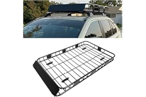 ECOTRIC 59" x 39" x 5.1" Universal Adjustable Roof Rack Cargo Carrier Basket with Extension Heavy Duty Steel Car SUV Top Luggage Storage Holder Basket for Travel 250LBS Weight Capacity