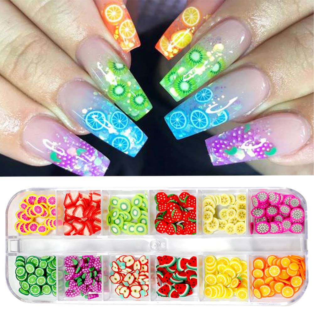 CHANGAR Fruit Nail Art Slices, 3D DIY Nail Art Fimo Slime Supplies Stickers Decoration Colorful Apple Kiwi Fruit Banana Lemon Strawberry Watermelon for DIY Crafts and Cellphone Decoration