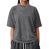 FULFIDREAM Womens Oversized 100% Cotton T-Shirts Unisex Summer Vintage Short Sleeve Casual Loose Wash Solid Basic Tee Tops