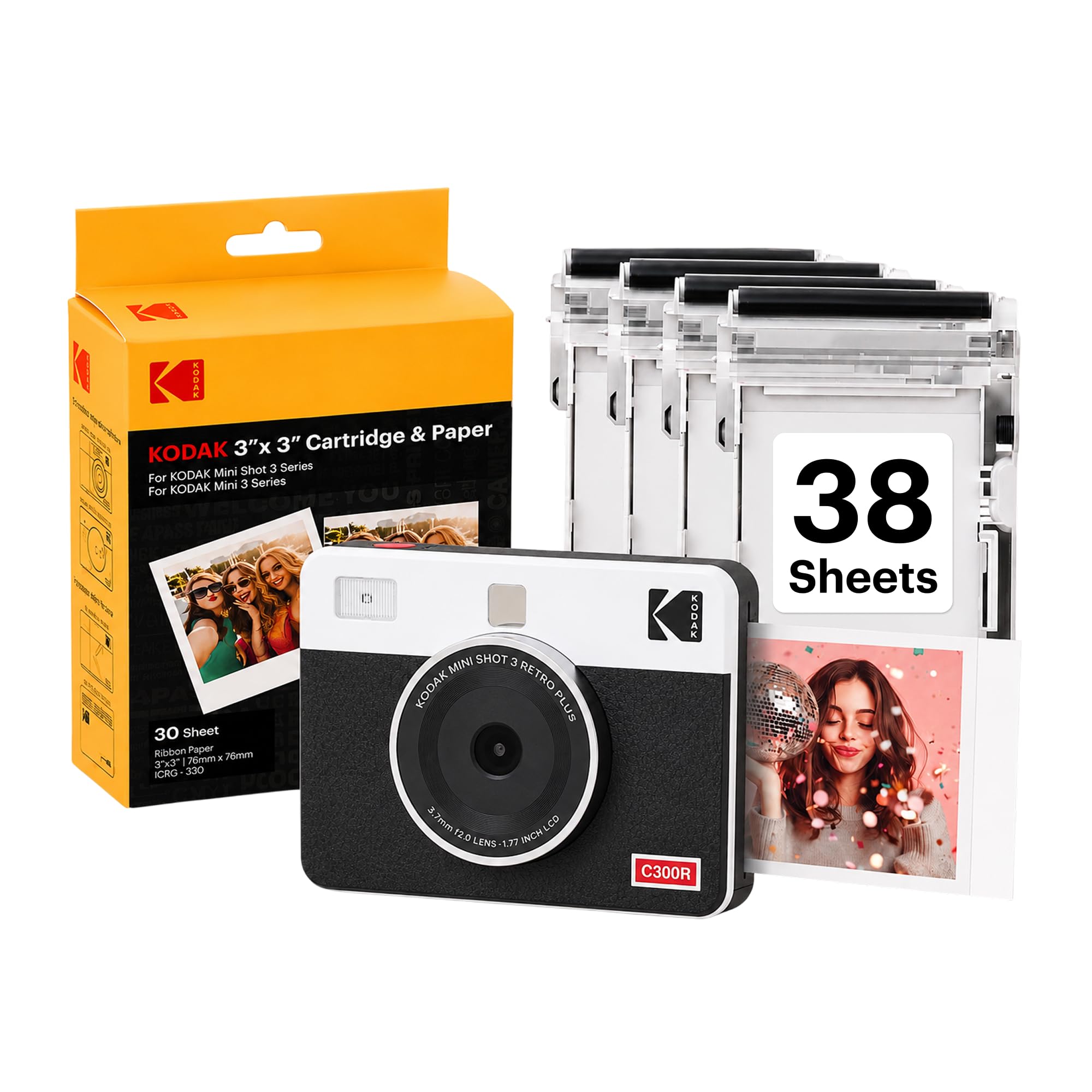 KODAK Mini Shot 3 Retro 3x3 Cámara instantánea, Impresora fotográfica, 38 hojas, Blanco