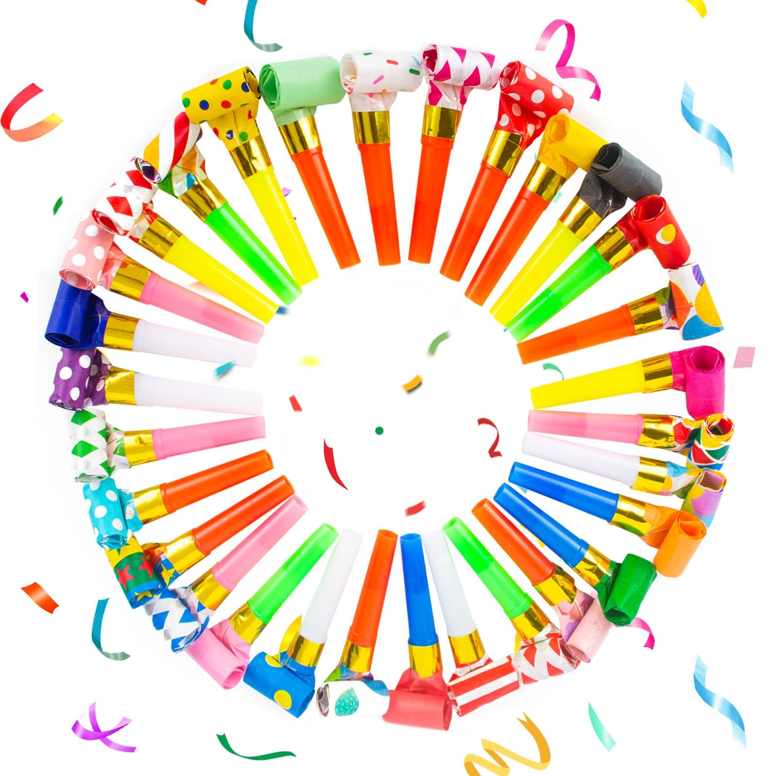 AWAVM 25PCS Colourful Whistles Blower, Party Blow Roll, Party Poppers, Noisemakers, Party, Birthday, Celebration, Color Random